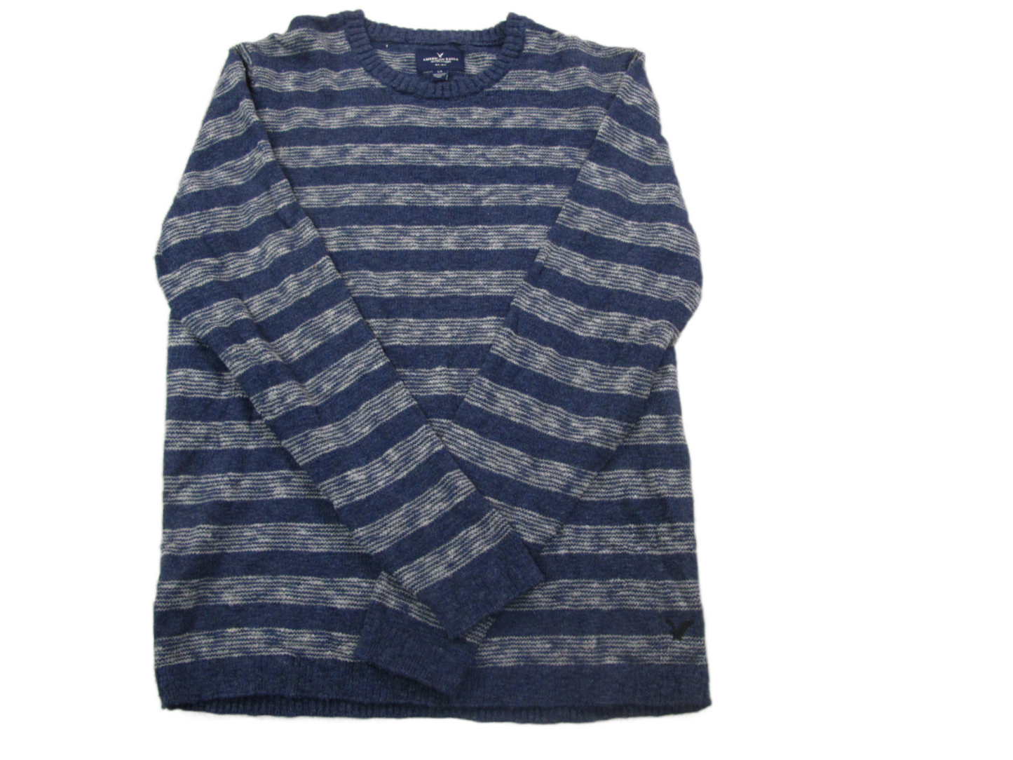 American Eagle Womens Pullover Sweater Striped Long Sleeves Blue Gray Size Large