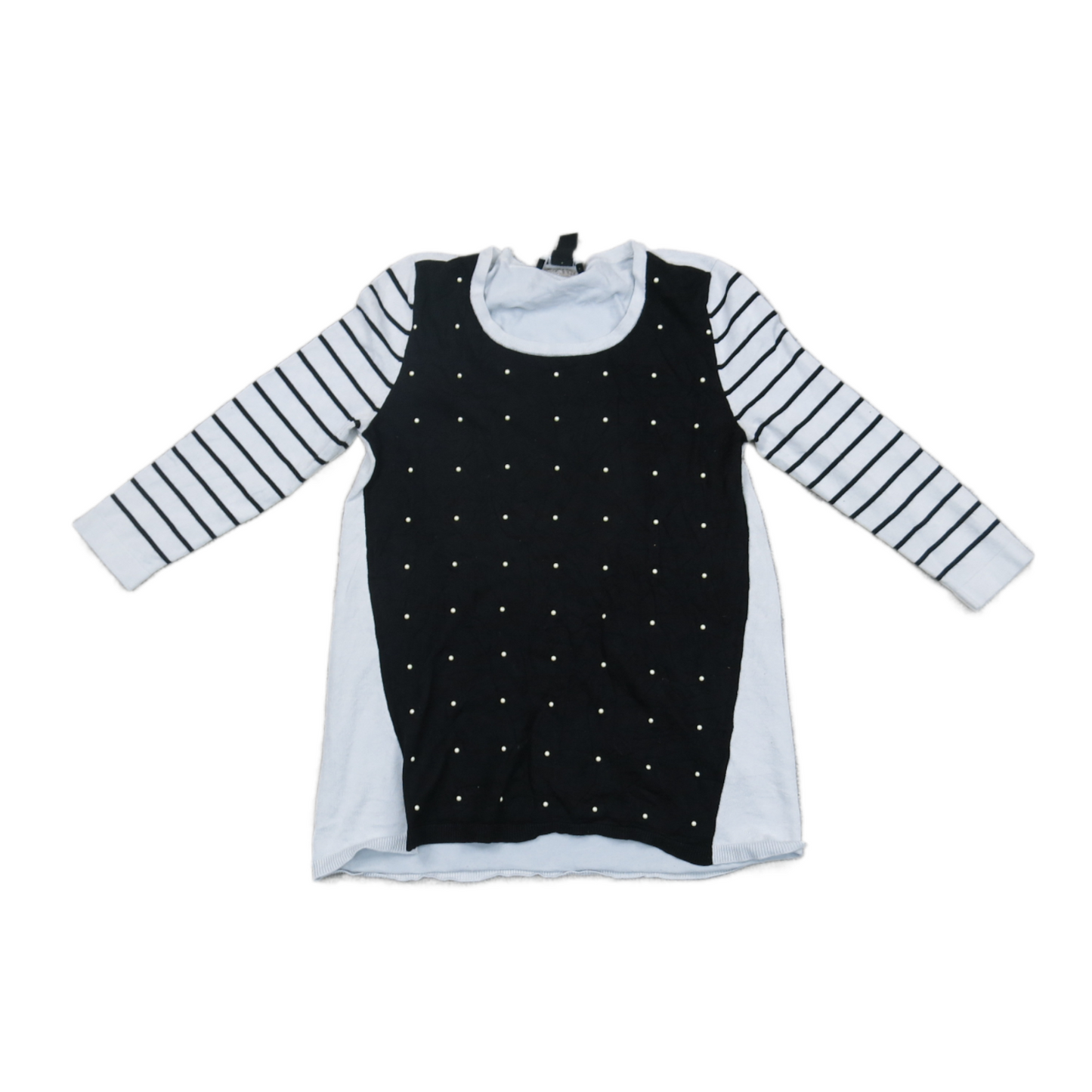 White House Black Market Womens Sweater Striped Polka Dot Black White Size XS