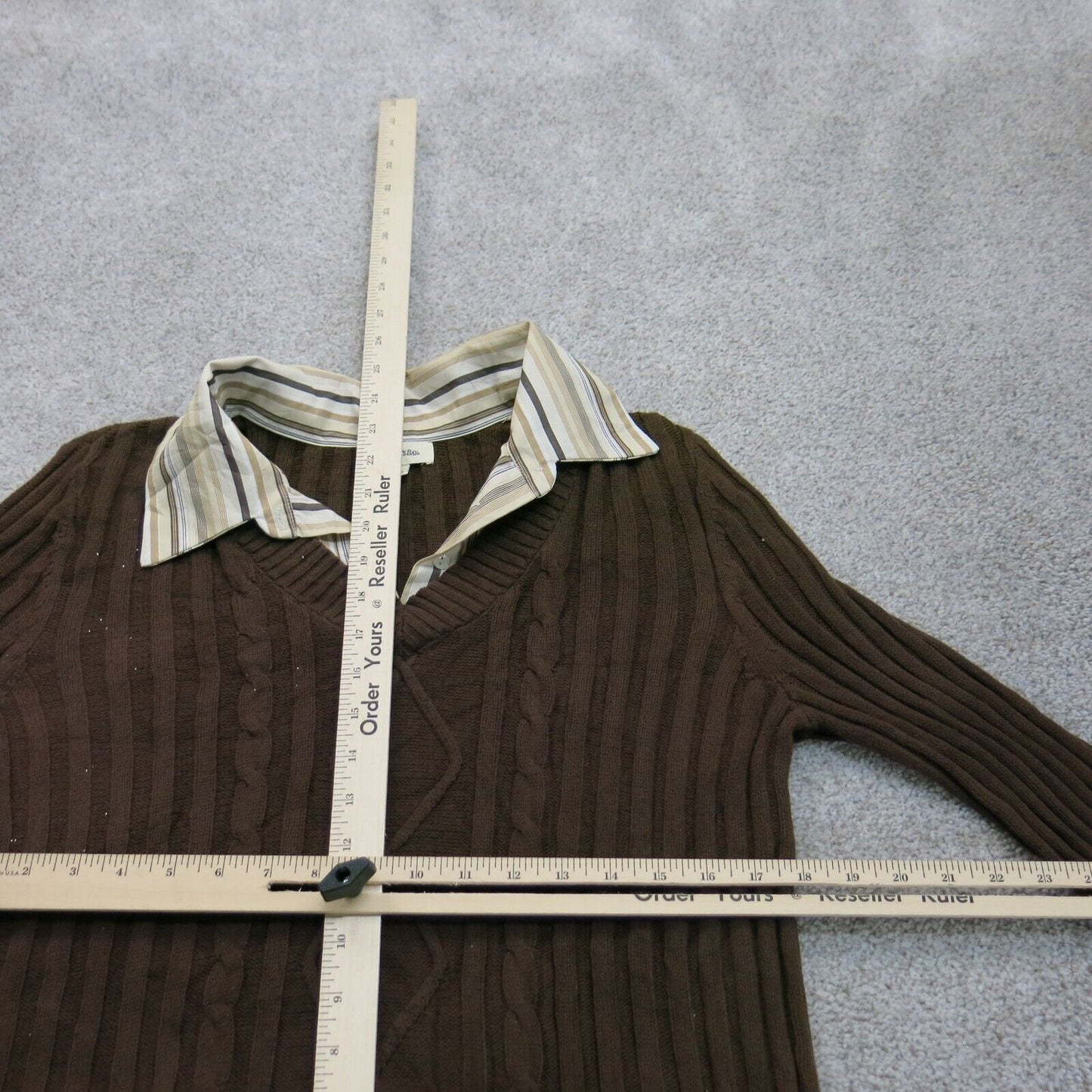 ST. Johns Bay Womens Pullover Sweater Shirt Collared Neck Dark Brown Size Large