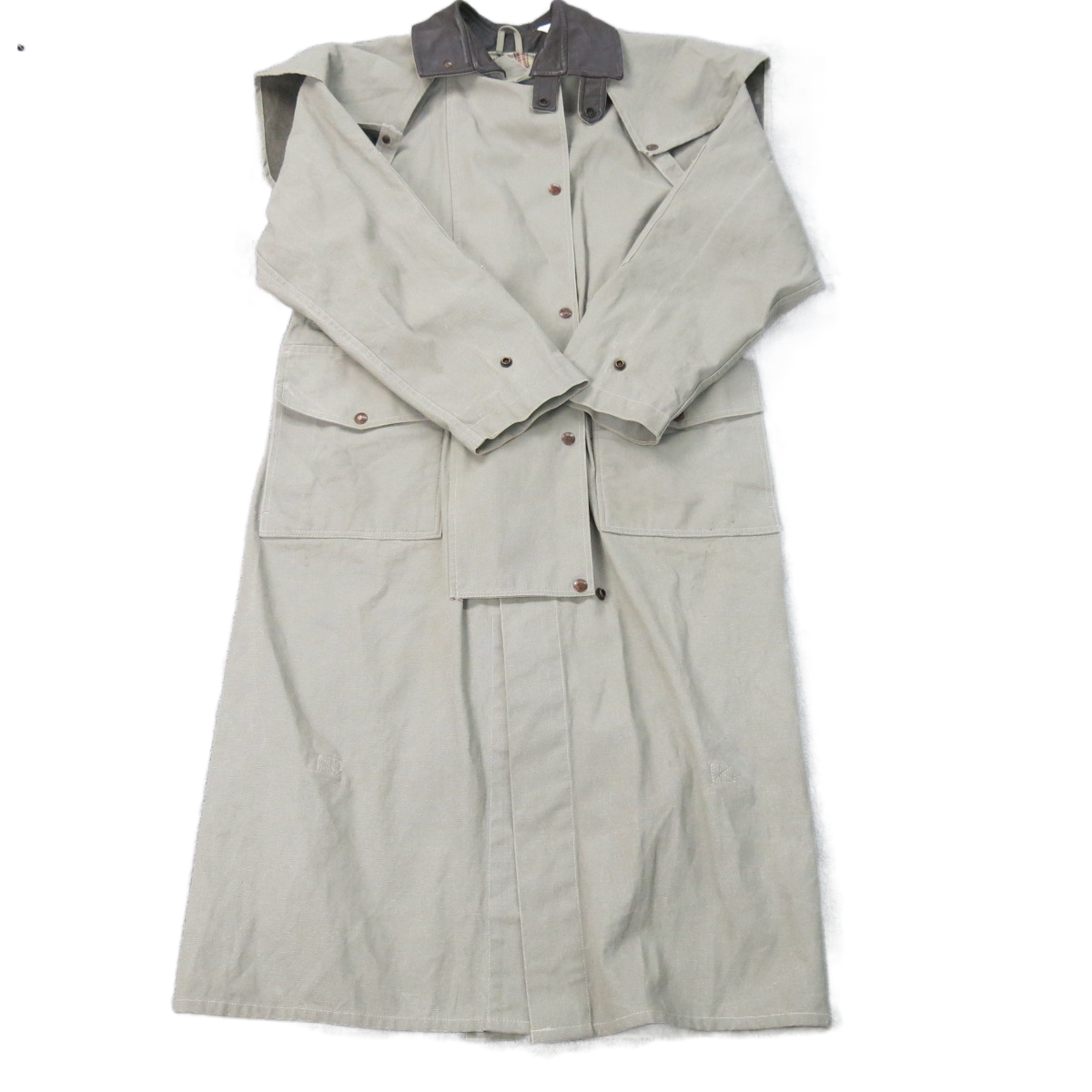 Vintage Mens Long Overcoat Single Breasted Long Sleeves Cotton Beige Size SM