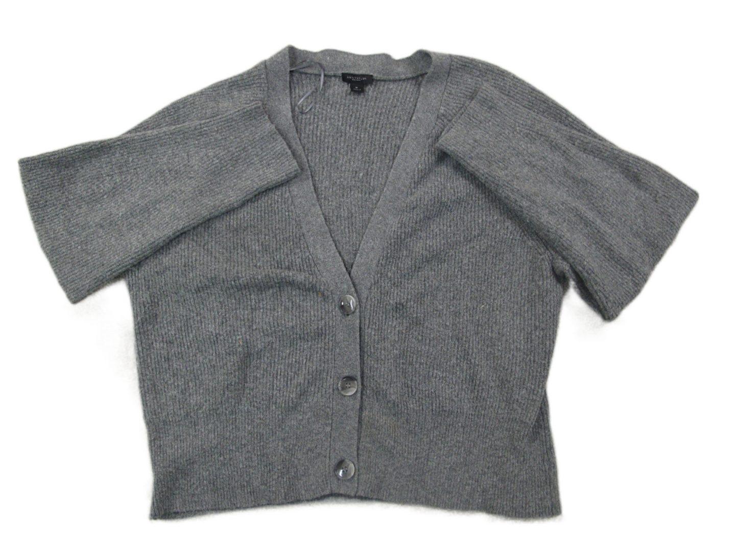 Ann Taylor Womens Cardigan Sweater Knitted Long Sleeves Deep V Neck Gray Size XL