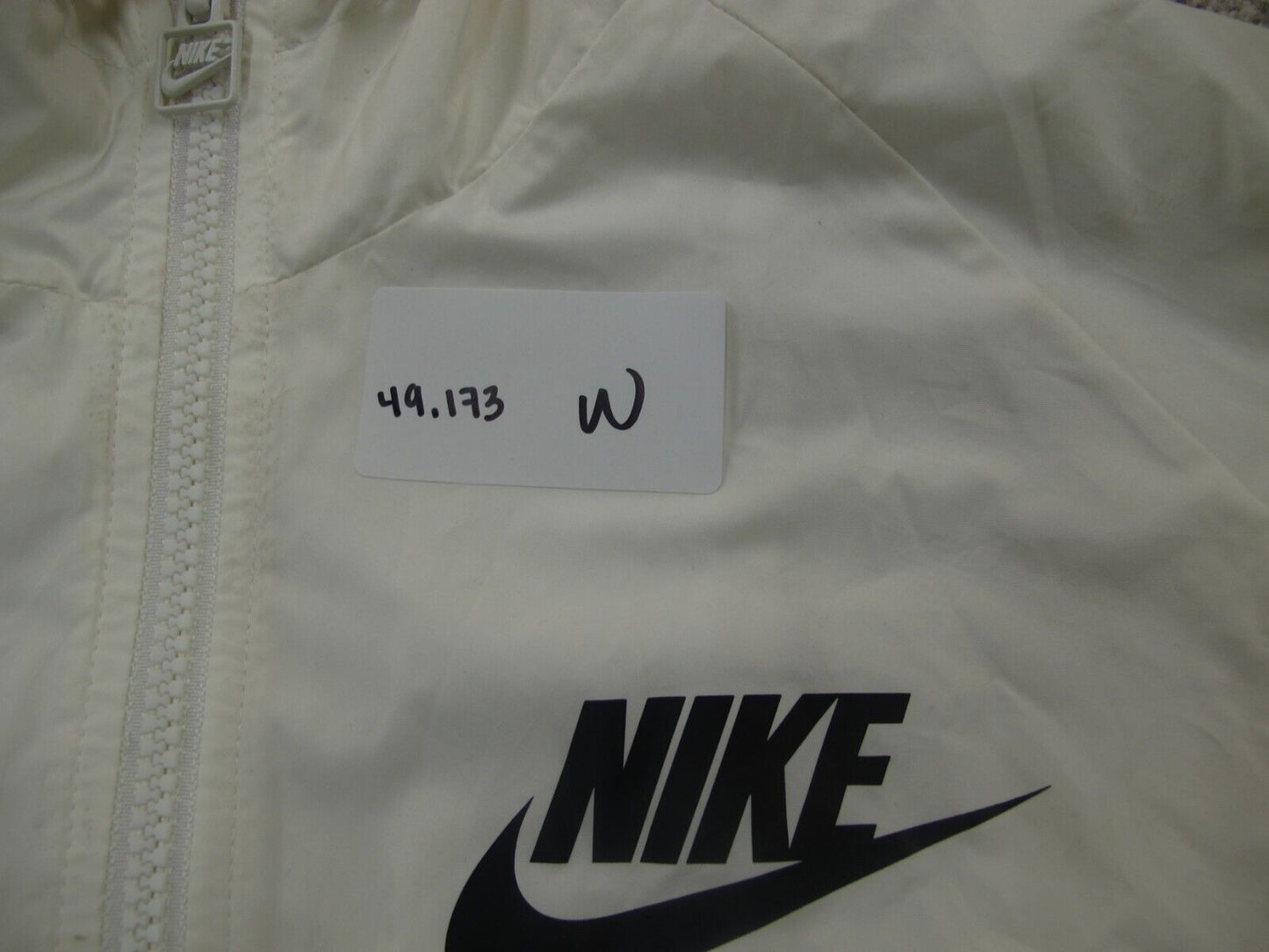 Nike Womens Windbreaker Jacket Full Zip Long Sleeves Drawstring White SZ Medium