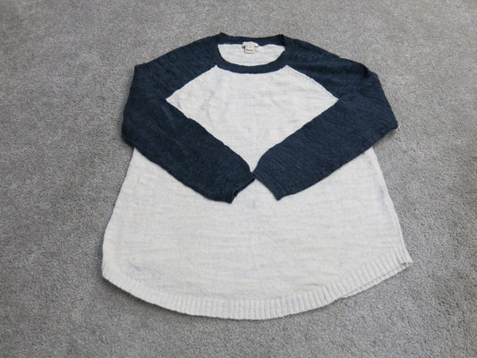J. Crew Womens Pullover Knitted Sweater 3/4 Sleeves White Blue Size X Small