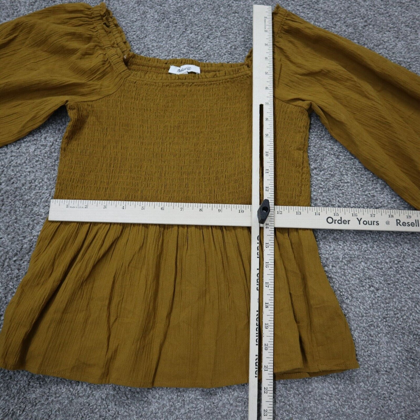 Madewell Womens Blouse Top Square Neck Peplum Hem Long Sleeves Yellow Size 00