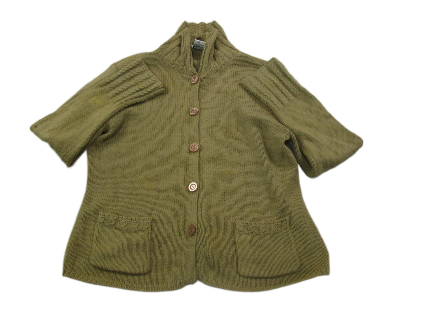 Talbots Women Cardigan Sweater Knitted Long Sleeves Pockets Olive Green Size XL