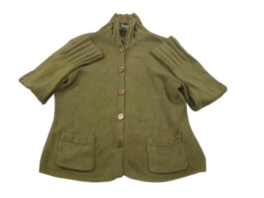 Talbots Women Cardigan Sweater Knitted Long Sleeves Pockets Olive Green Size XL