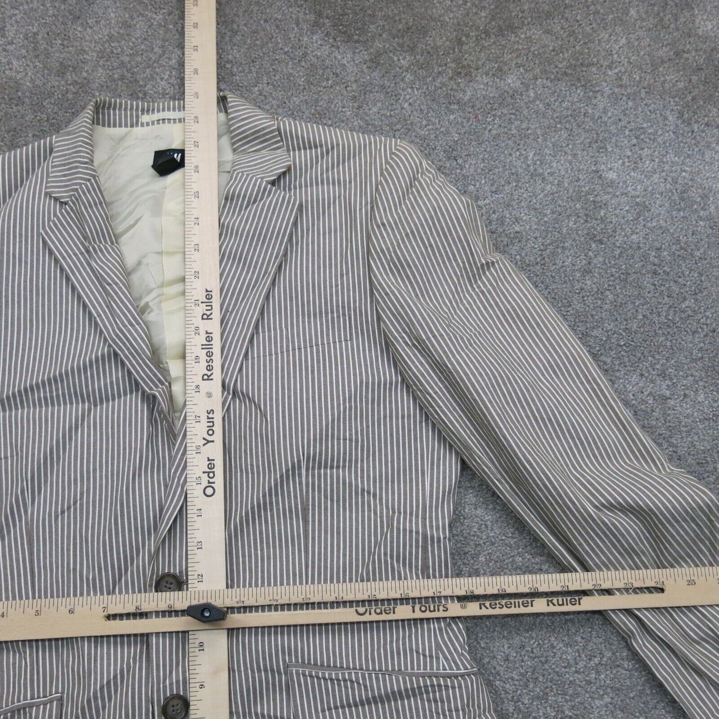 H&M Mens Striped Blazer Coat Single Breasted Long Sleeves White Gray Size 40 Reg