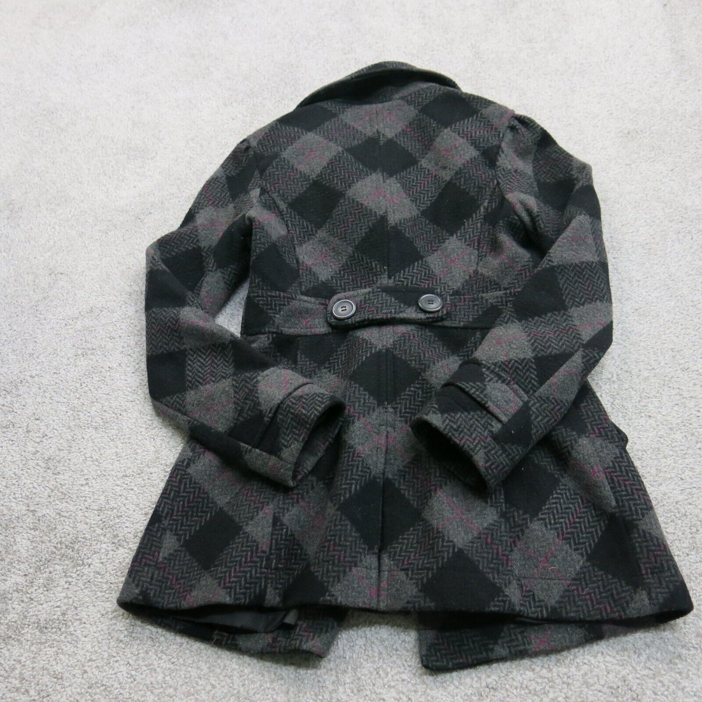 Aeropostale Womens Trench Coat Long Sleeve 100% Cotton Pockets Black Size Small