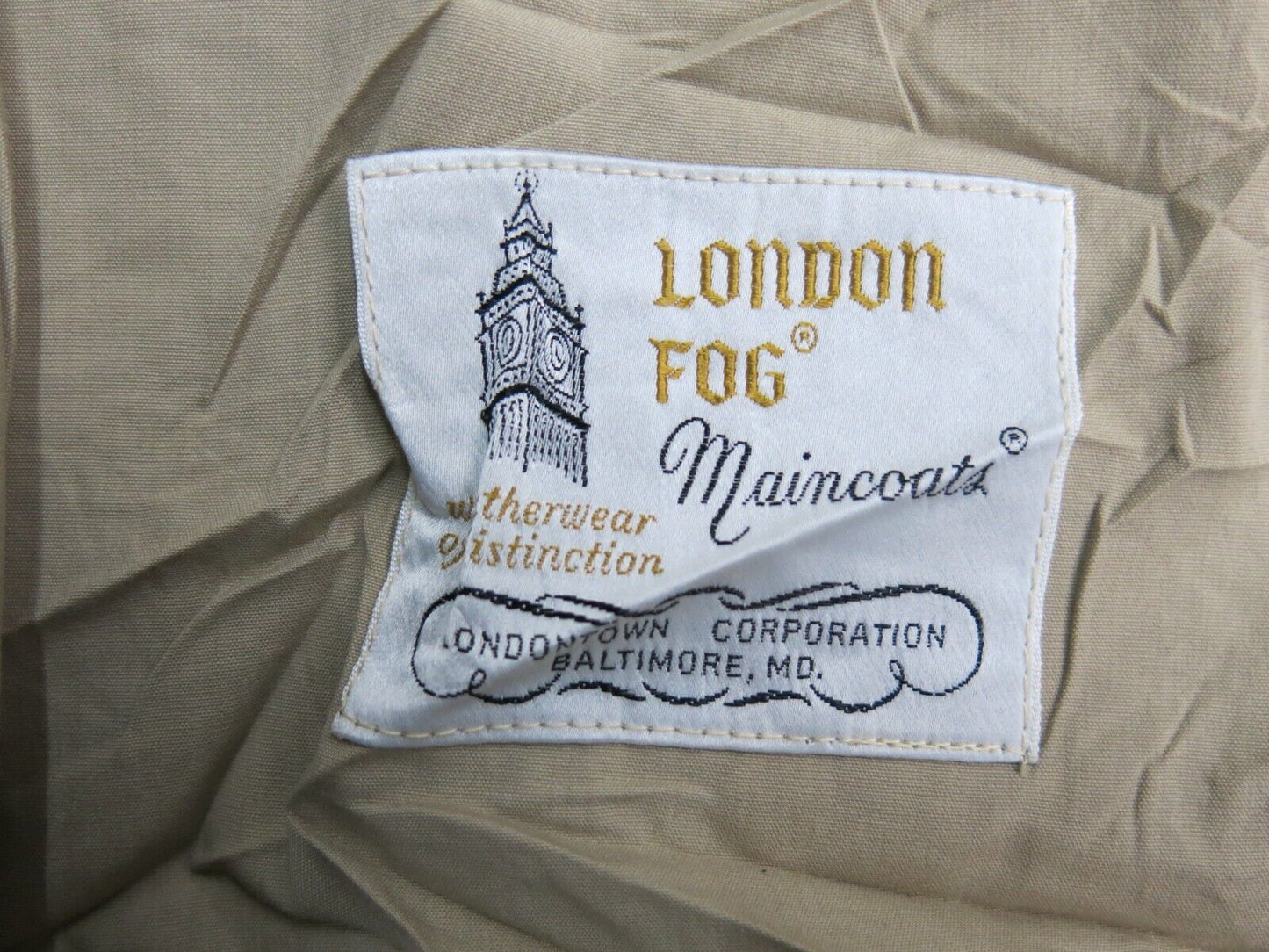 London Fog Mens Long Trench Coat Long Sleeves Pockets Beige Size 42 Long