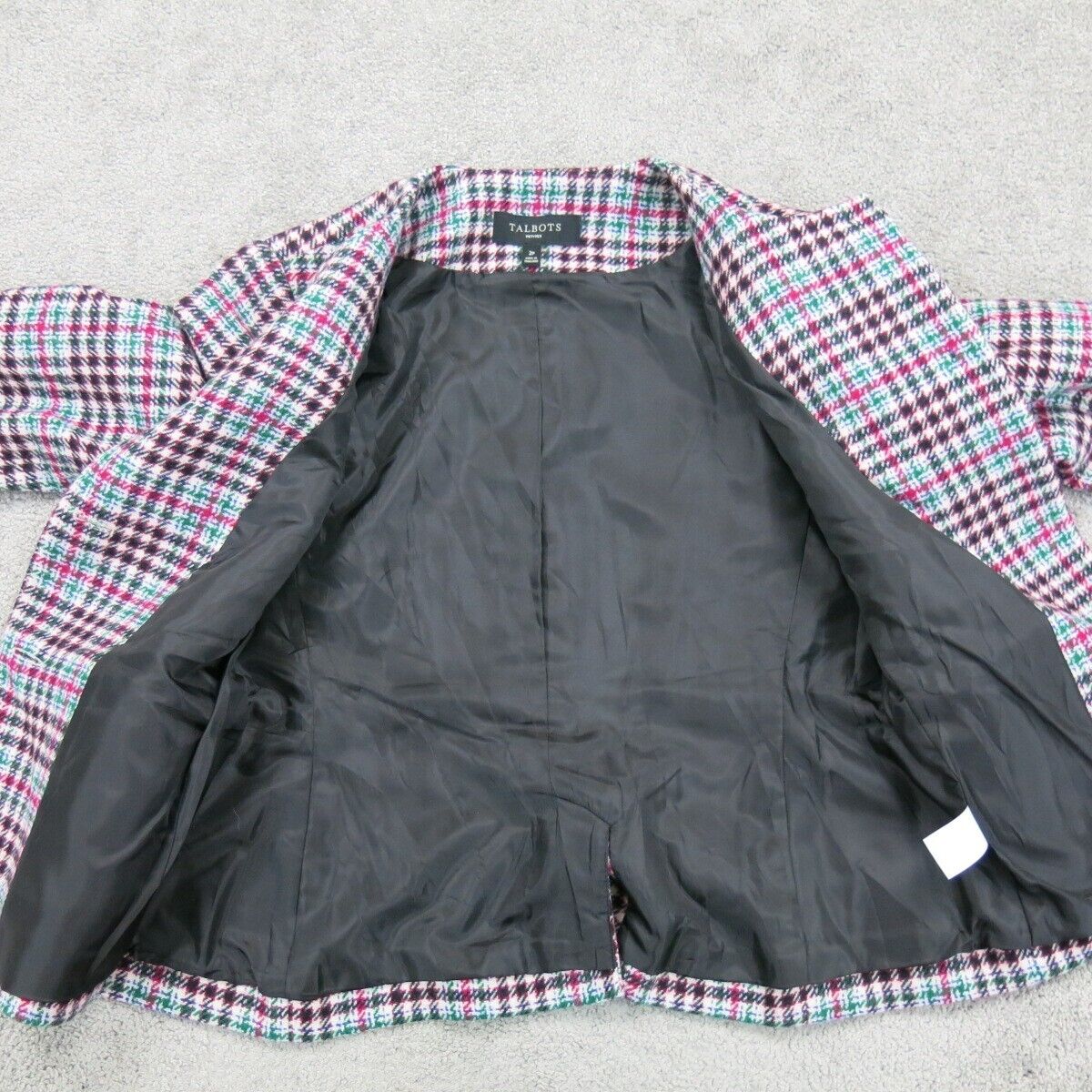 Talbots Women Tweed Blazer Coat Front Button Long Sleeve White Brown Size 2p