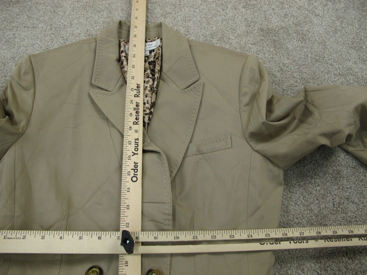 Tahari Womens Pea Coat Double Breasted Long Sleeve Pockets Beige Green Size 10
