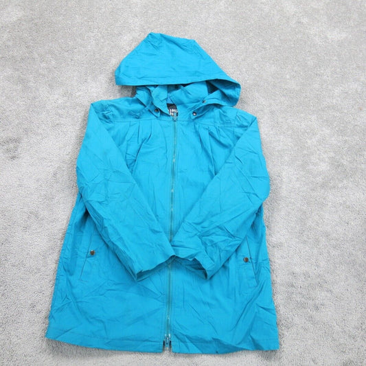 London Fog Womens Hooded Coat Full Zip Long Sleeve Pocket Aqua Blue Size 8 Reg