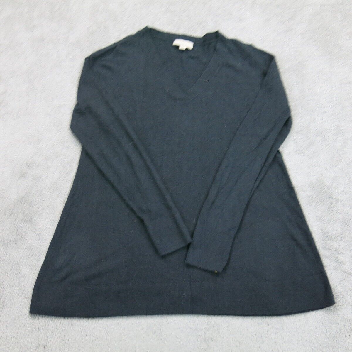 Loft Outlet Womens Pullover Sweater Knitted V Neck Long Sleeves Black SZ Medium