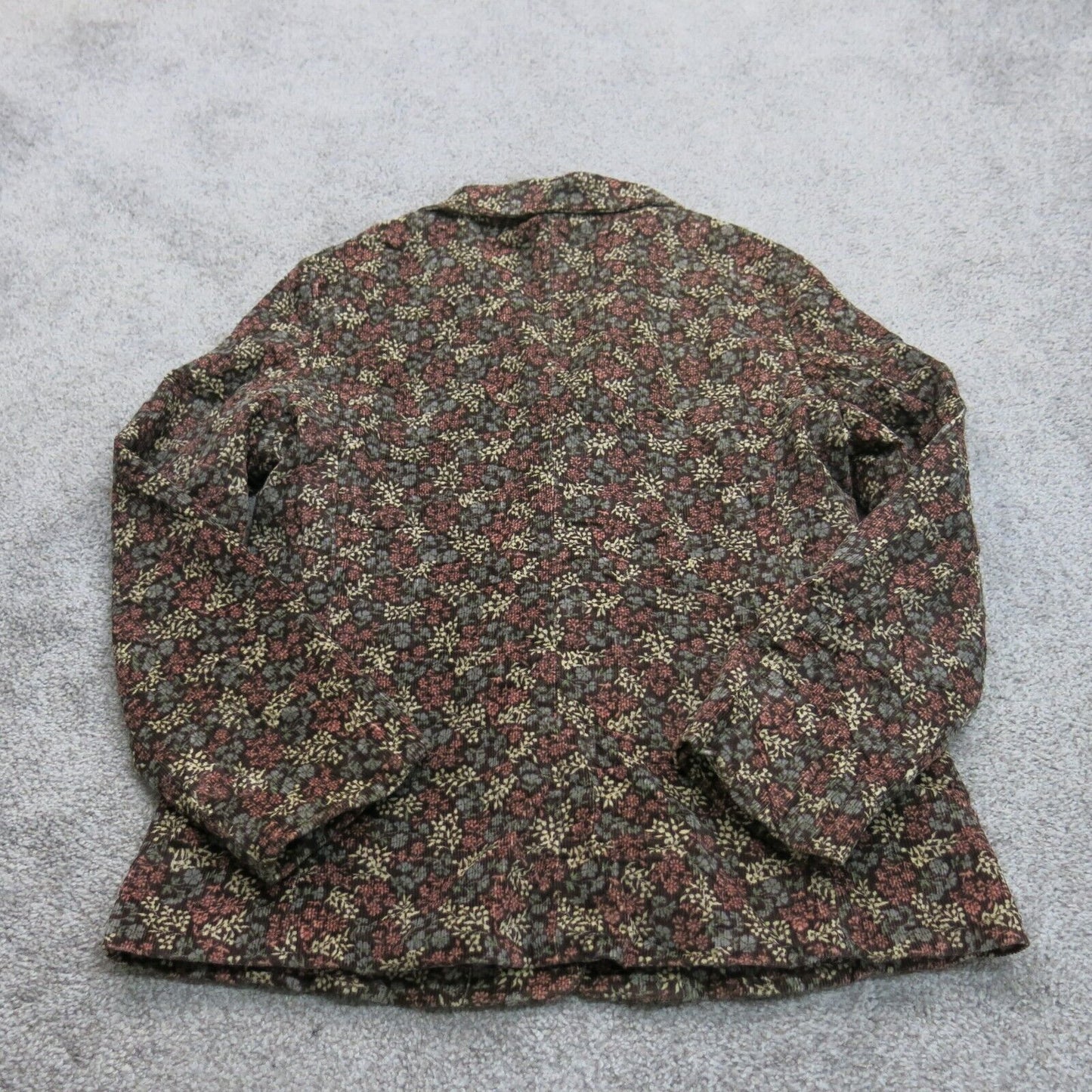 L.L.Bean Womens Floral Blazer Coat Single Breasted 100% Cotton Brown Size 12