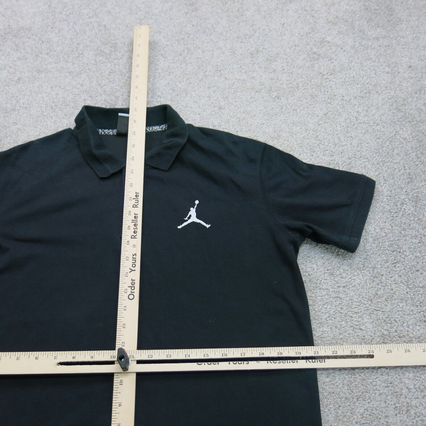 Air Jorden Mens Polo Shirt Short Sleeves Front Button Logo Black Size Medium
