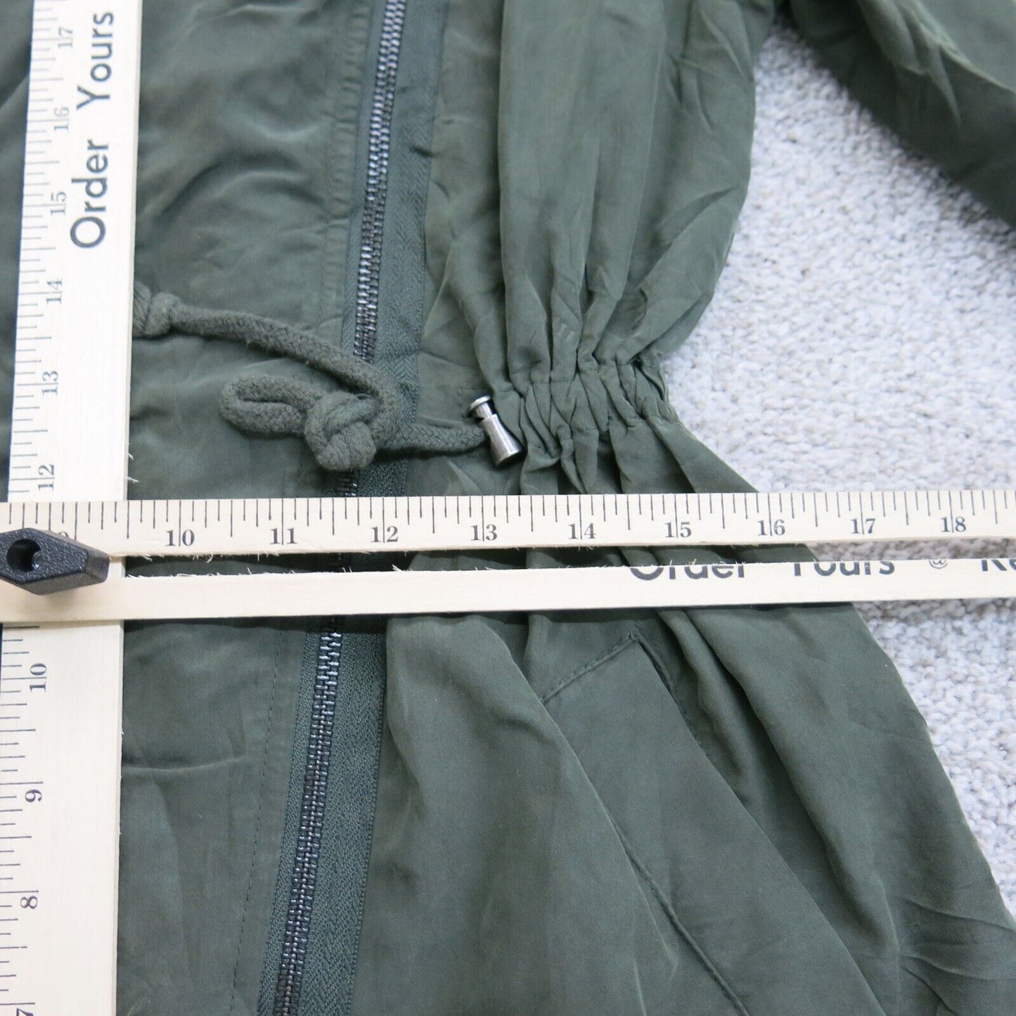 H&M Women Hooded Rain Coat Coat Full Zip Long Sleeve Pocket Olive Green Size 8
