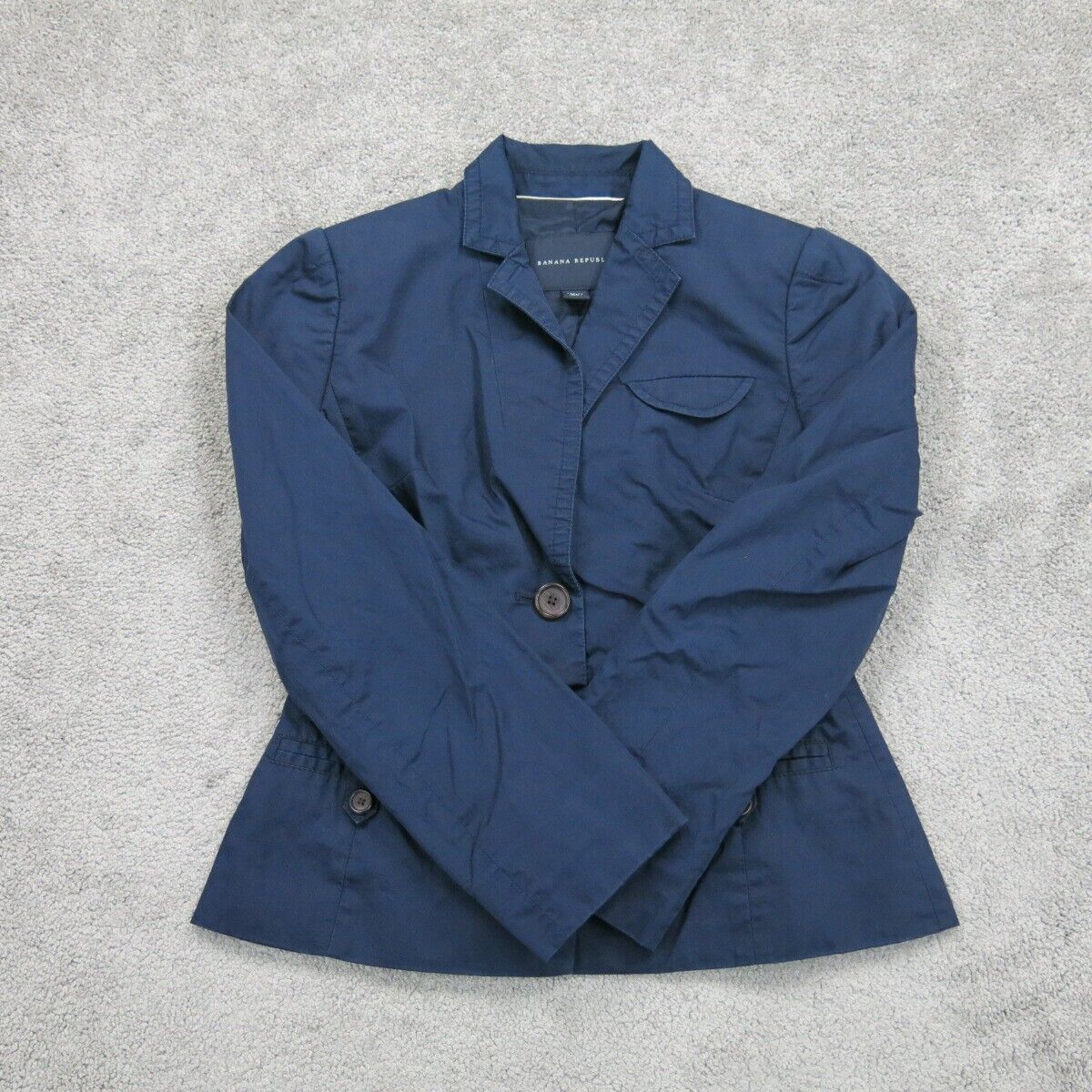 Banana Republic Womens Blazer Coat Front Button Long Sleeves Pockets Blue SZ 0P