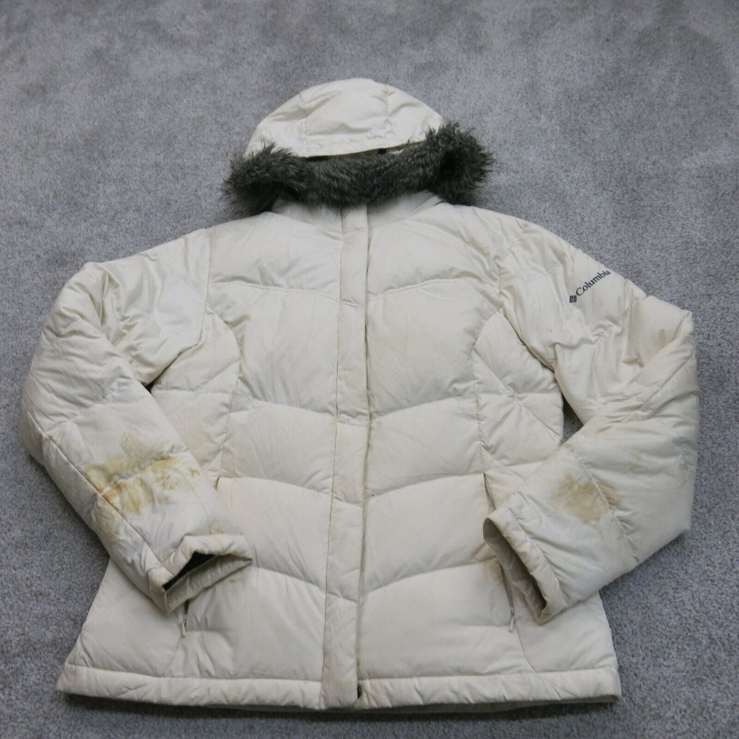 Columbia Womens Jacket Hooded Windbreaker Long Sleeves Pockets Ivory Size Small