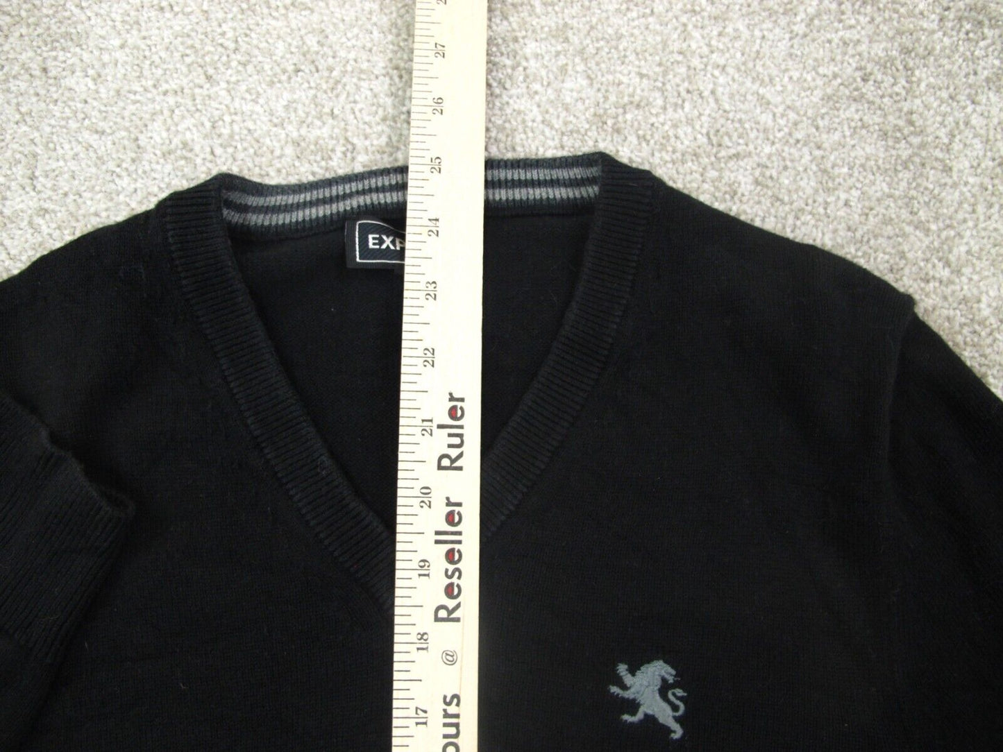 Express Womens Pullover Knitted Sweater Long Sleeves V Neck Logo Black Size XS