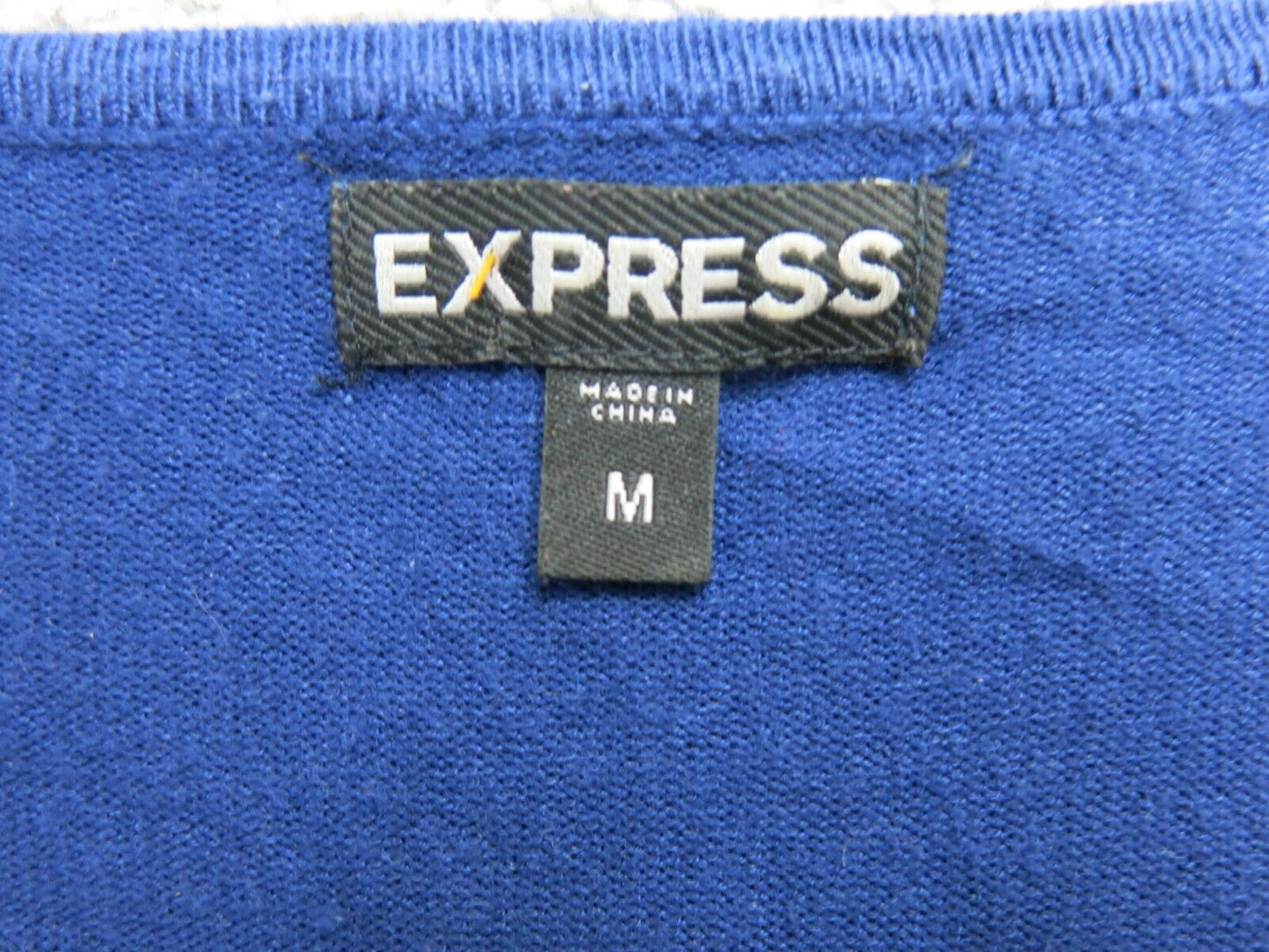 Express Womens Pullover Knitted Sweater V Neck Long Sleeve Ruffle Blue SZ Medium