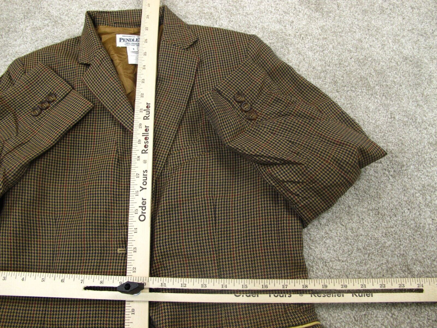 Pendleton Womens Blazer Coat Houndstooth Virgin Wool Long Sleeves Brown Size 8