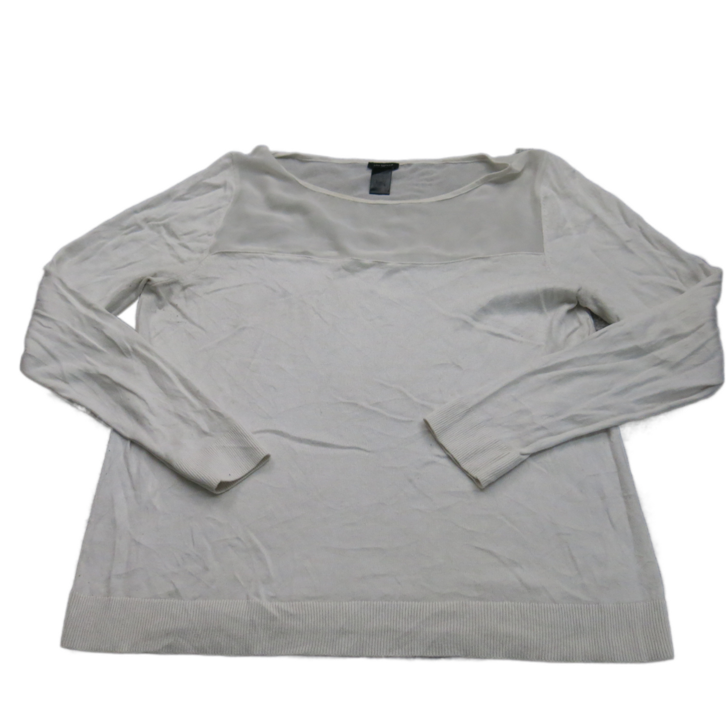 Ann Taylor Womens Blouse Top Crew Neck Long  Sleeves Off White Size X Large