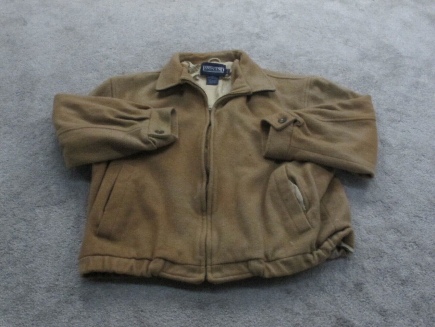 Lands End Womens Blouson Jacket Full Zip Up Long Sleeve Wool Brown Size Large