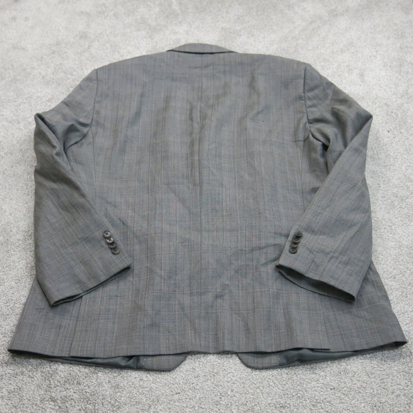 Vintage Men Plaid Blazer Coat Single Breasted 100% Wool Long Sleeves Gray SZ W41