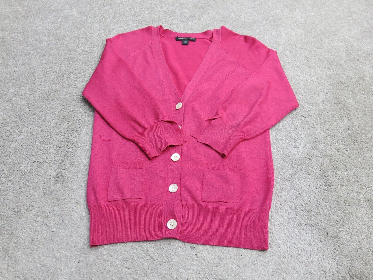 Banana Republic Womens Cardigan Sweater Knitted 3/4 Sleeve Pocket Pink SZ Small