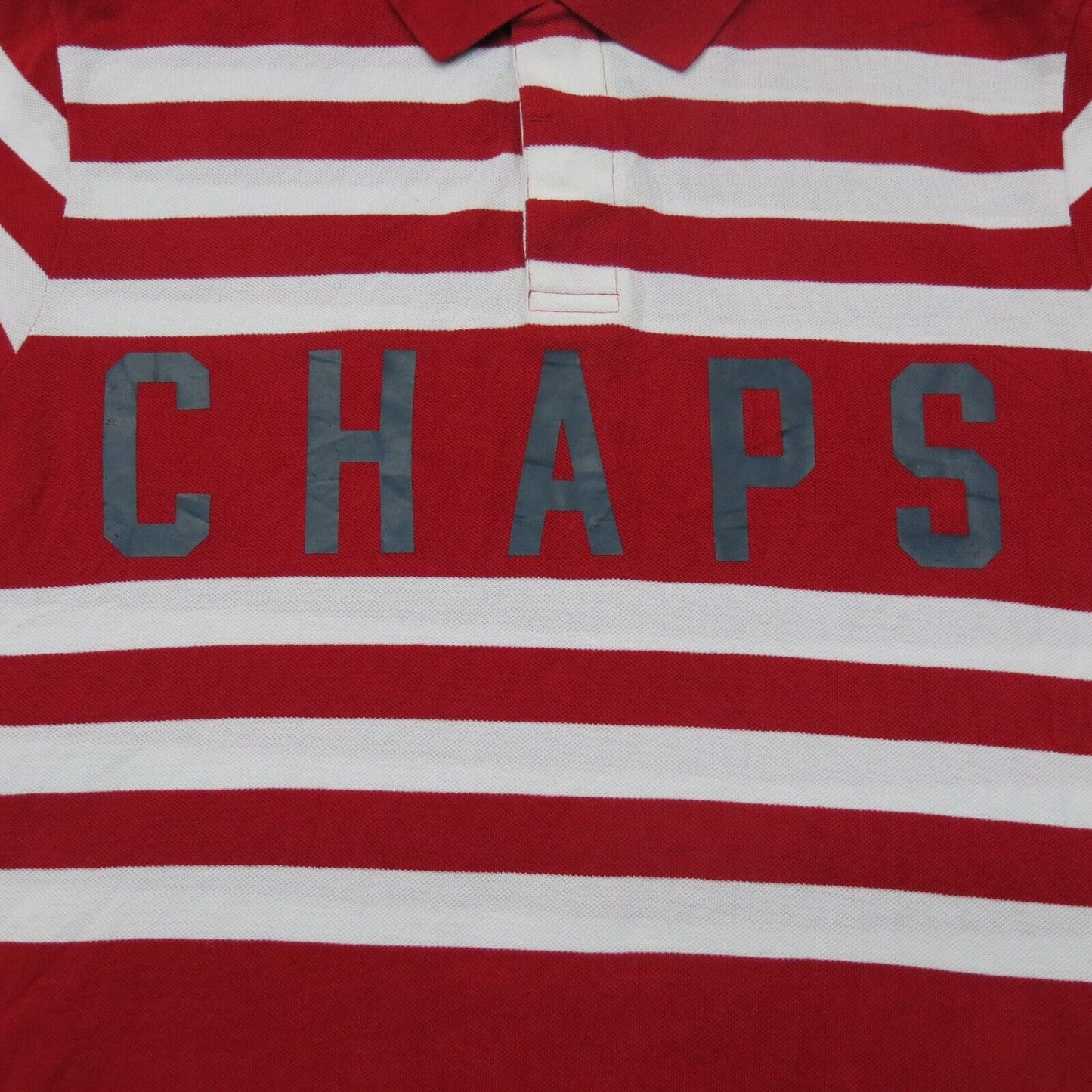Chaps Mens Polo Shirt Short Sleeves Striped 100% Cotton Red Blue Size Medium