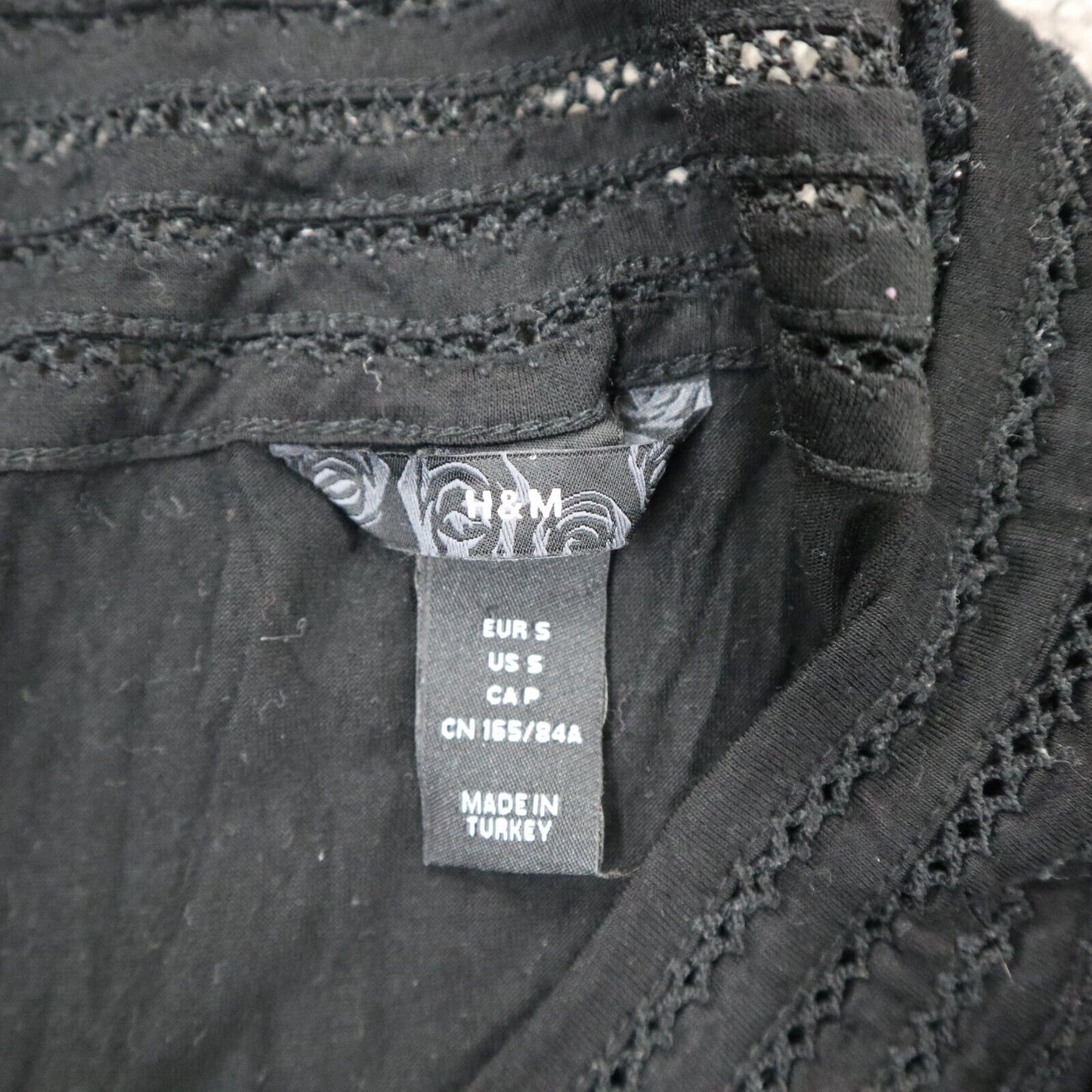 H&M Womens Long Blouse Top Boat Neck Cap Sleeves Solid Black Size Small