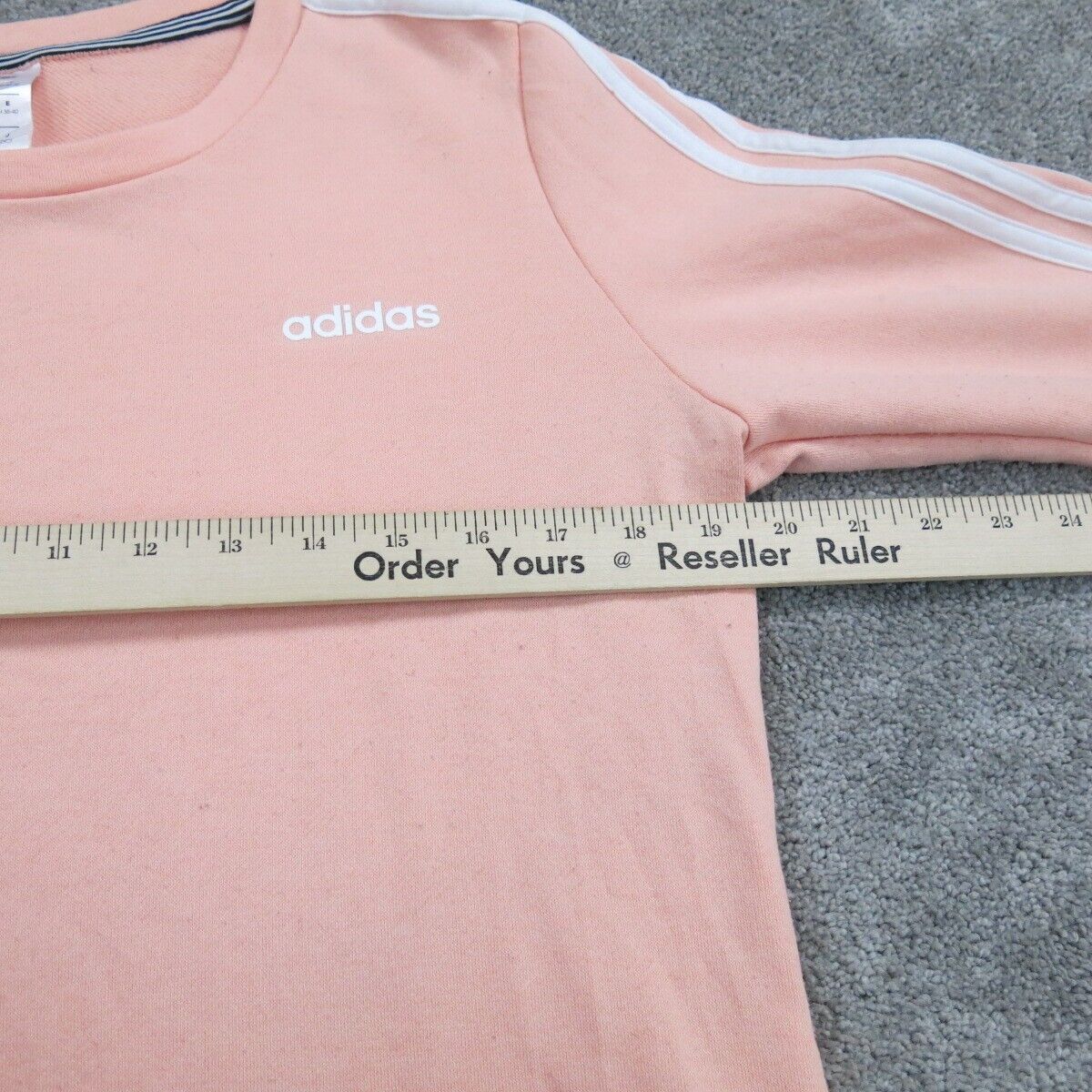 Adidas Womens 3 Stripe Sweatshirt Top Crew Neck Long Sleeve Logo Peach SZ Medium