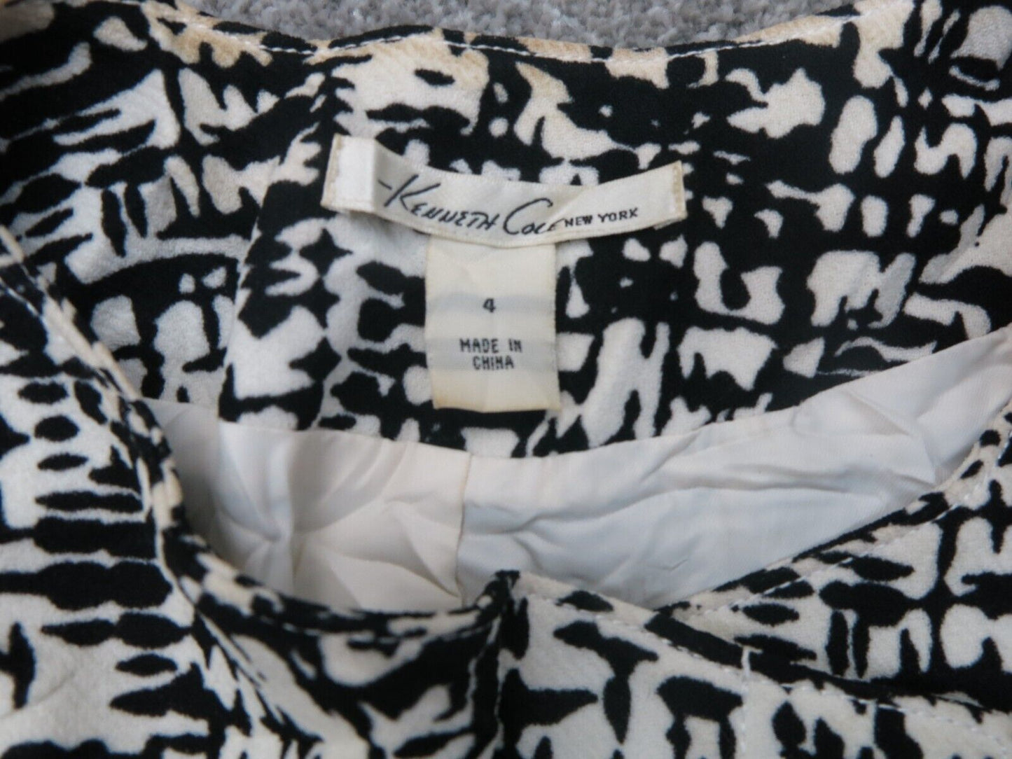 Kenneth Cole Womens Blouse Top Flare Sleeves Crew Neck Black White Size 4