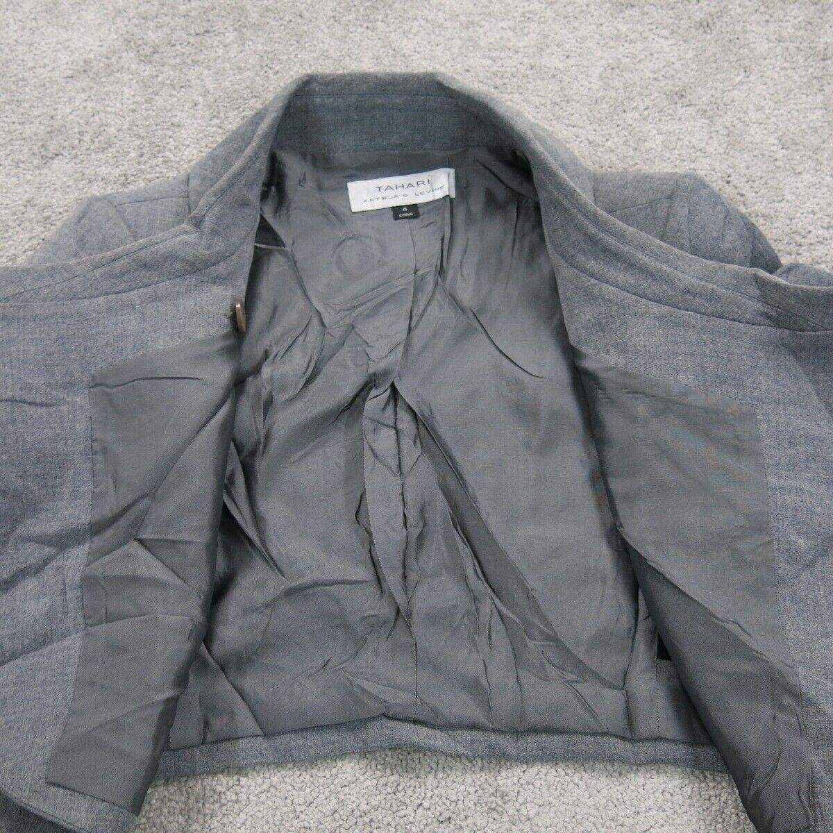 Tahari Womens Cropped Blazer Coat Single Breasted 3/4 Sleeve Gray Size 4