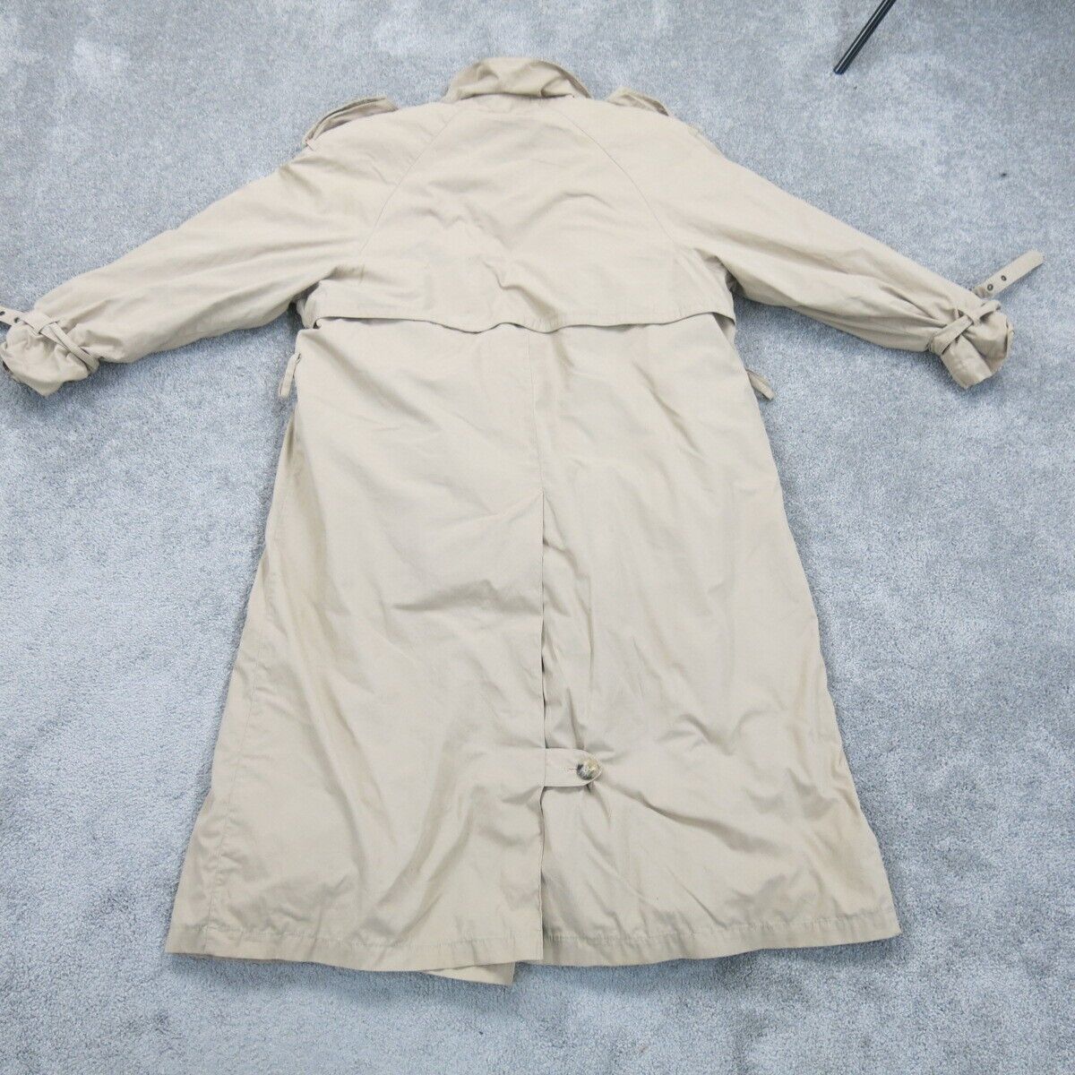 London Fog Mens Trench Coat Double Breasted 3/4 Sleeve Pockets Beige Size 14 Pet