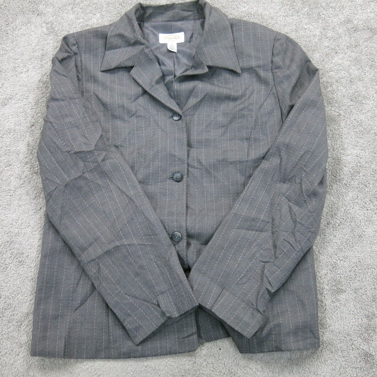 Talbots Womens Blazer Coat Single Breasted 3/4 Sleeves Pockets Gray Size 14