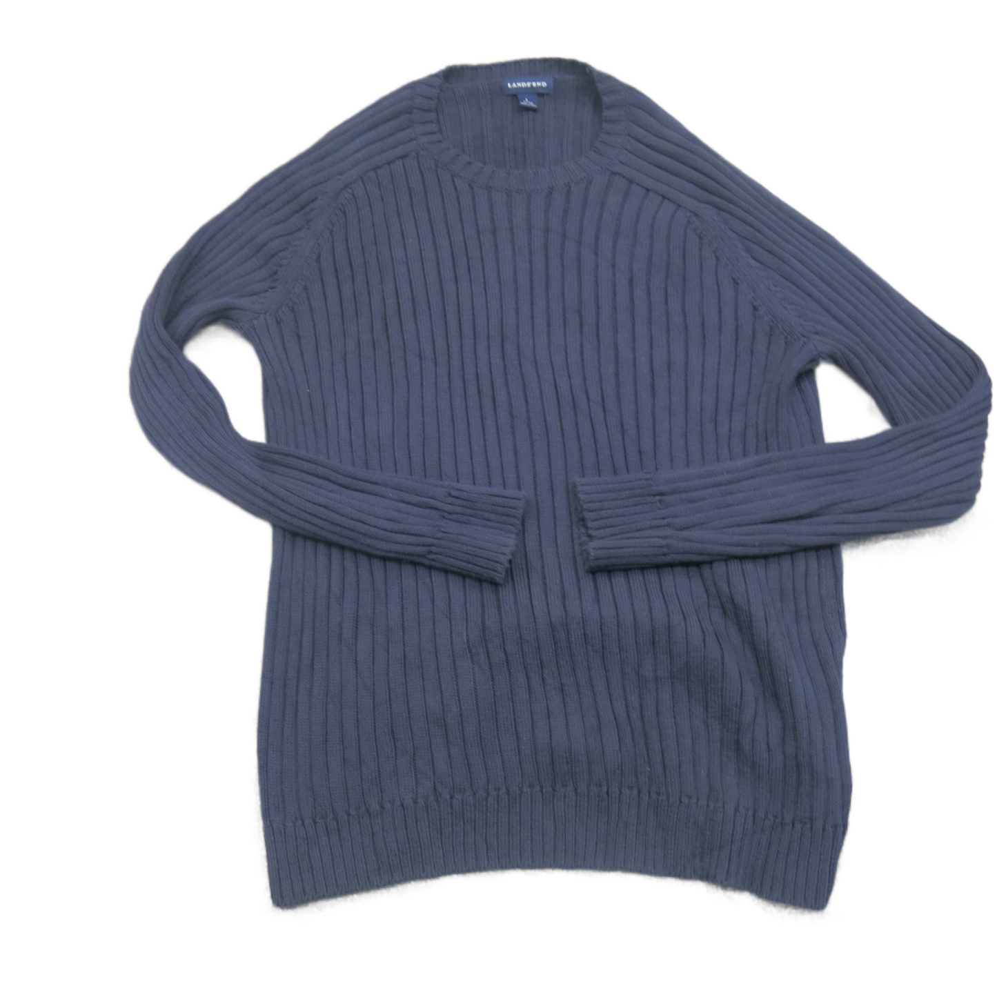 Lands End Women Pullover Sweater Knitted Crew Neck Long Sleeves Blue SZ L(42-44)