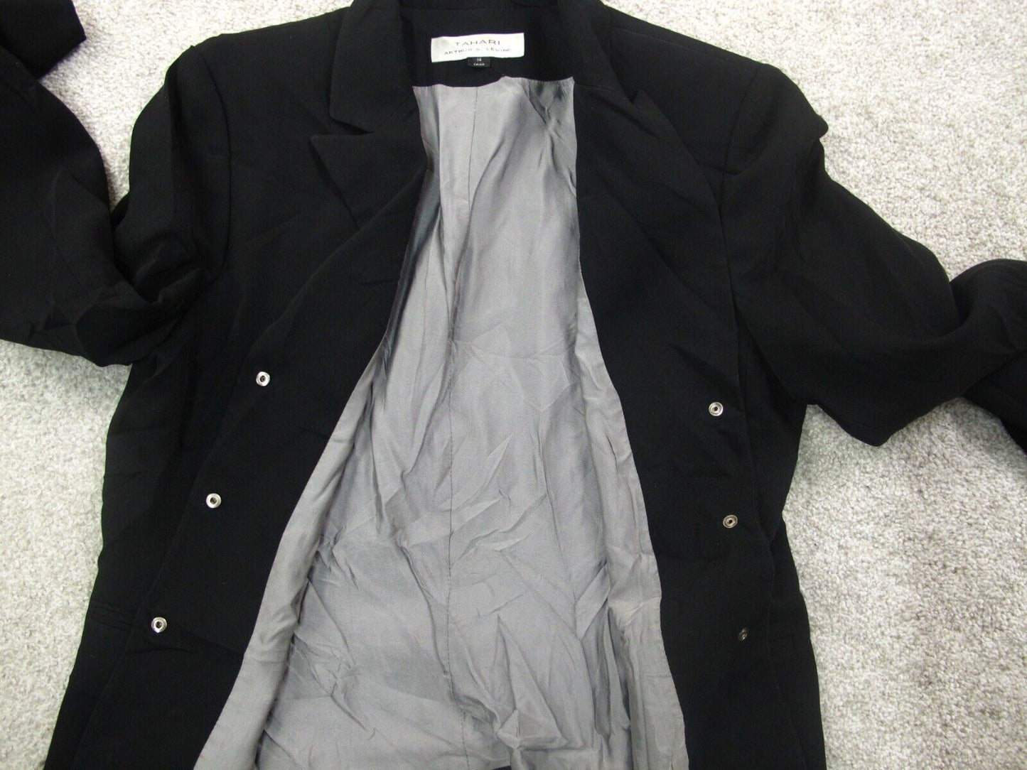 Tahari Womens Blazer Coat Long Sleeves Front Button Pockets Black Size 14