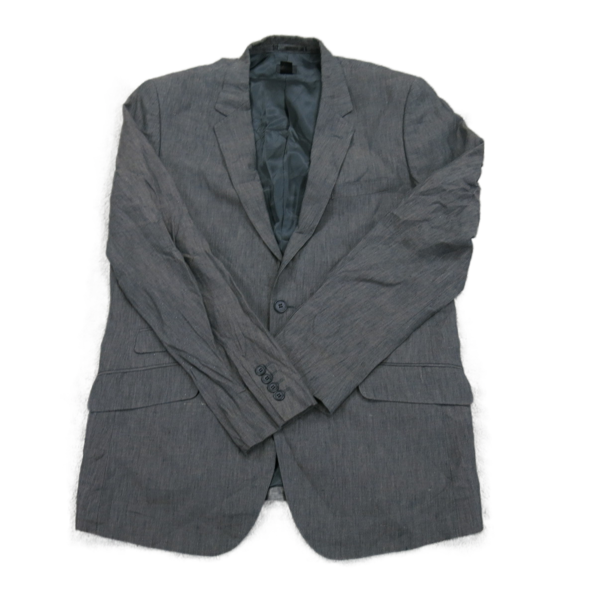 H&M Mens Blazer Coat Single Breasted Long Sleeves Pockets Black Size 44 Regular