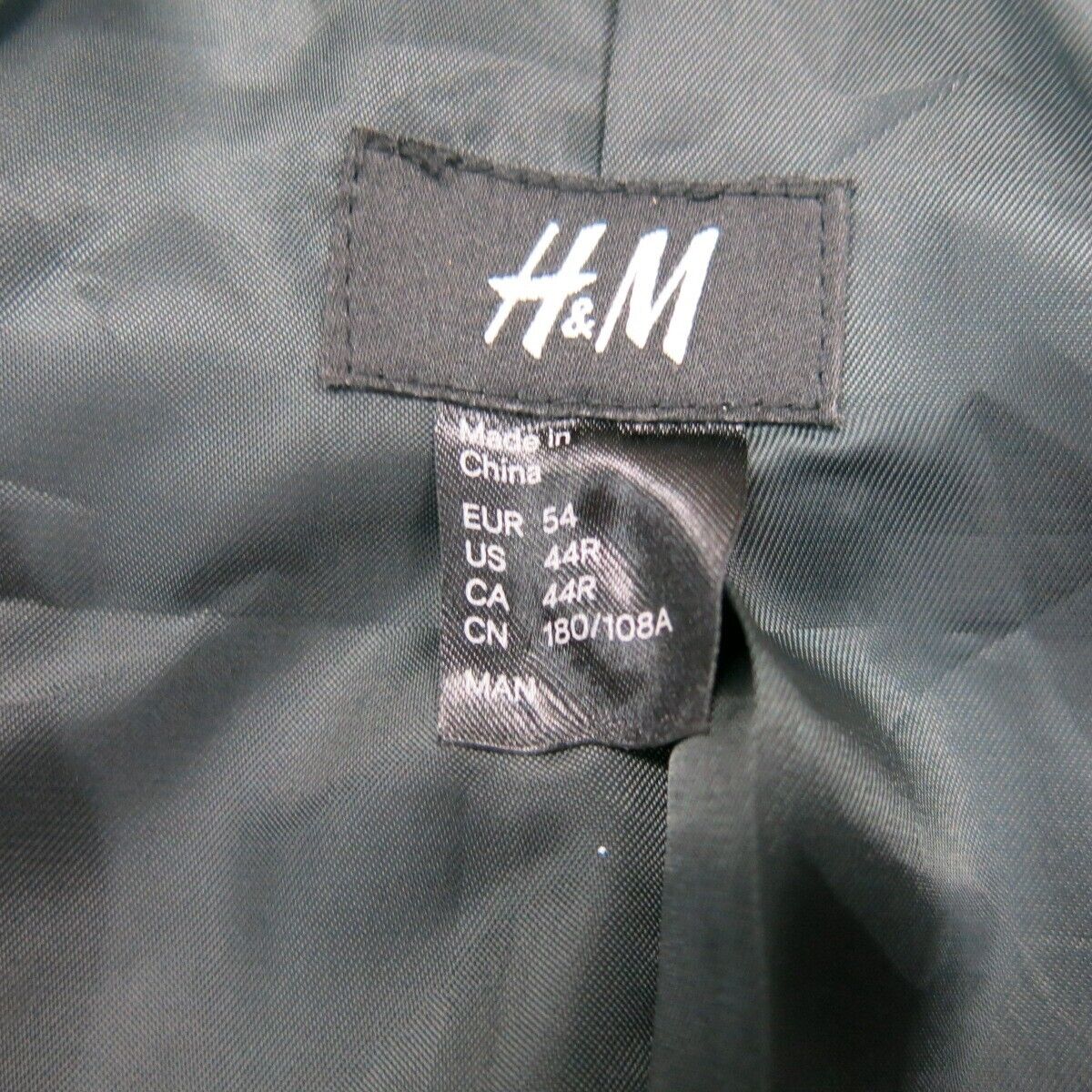H&M Mens Blazer Coat Single Breasted Long Sleeves Pockets Black Size 44 Regular