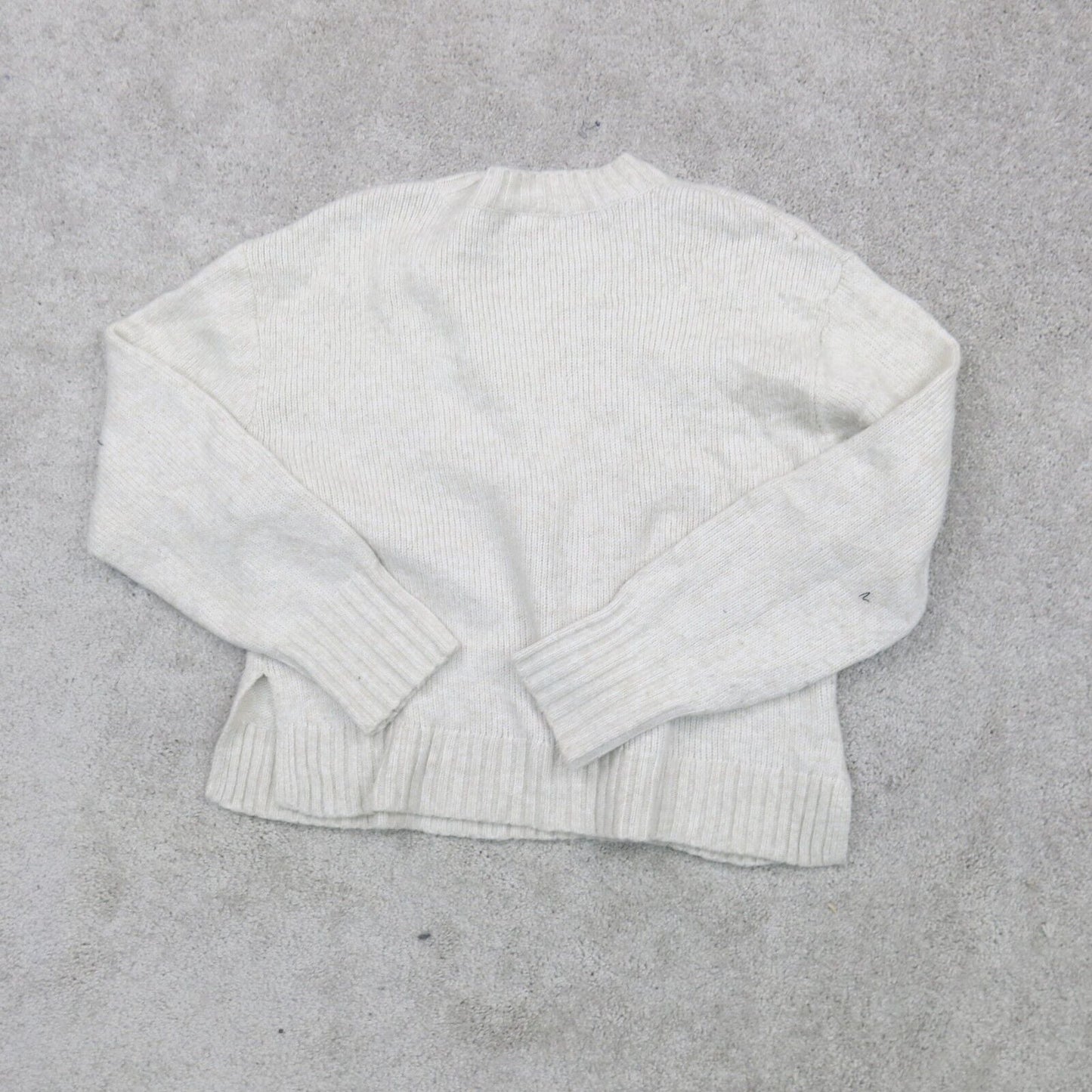 H&M LOGG Womens Pullover Sweater Crew Neck Slit Hem Solid White Size Small