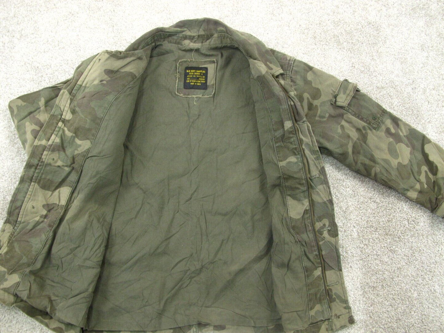 Old Navy Womens Camouflage Cargo Jacket Long Sleeves Full Zip Green Size Medium