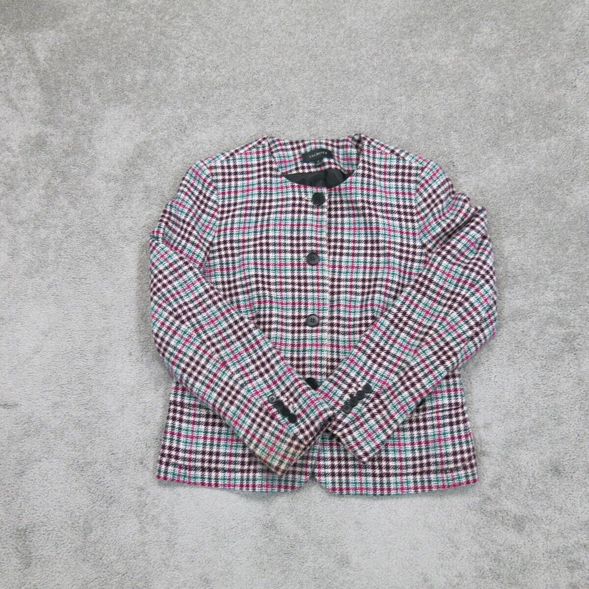 Talbots Women Tweed Coat Jacket Front Button Long Sleeve White Red Size 12