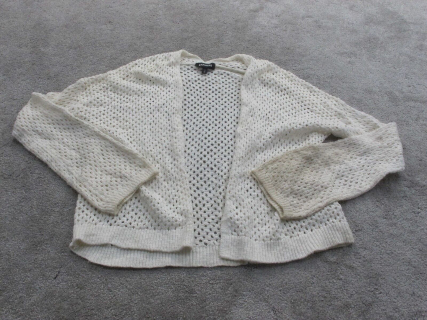 Express Womens Cardigan Sweater Open Front Long Sleeve Eyelet White Size X Small