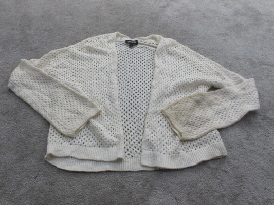 Express Womens Cardigan Sweater Open Front Long Sleeve Eyelet White Size X Small