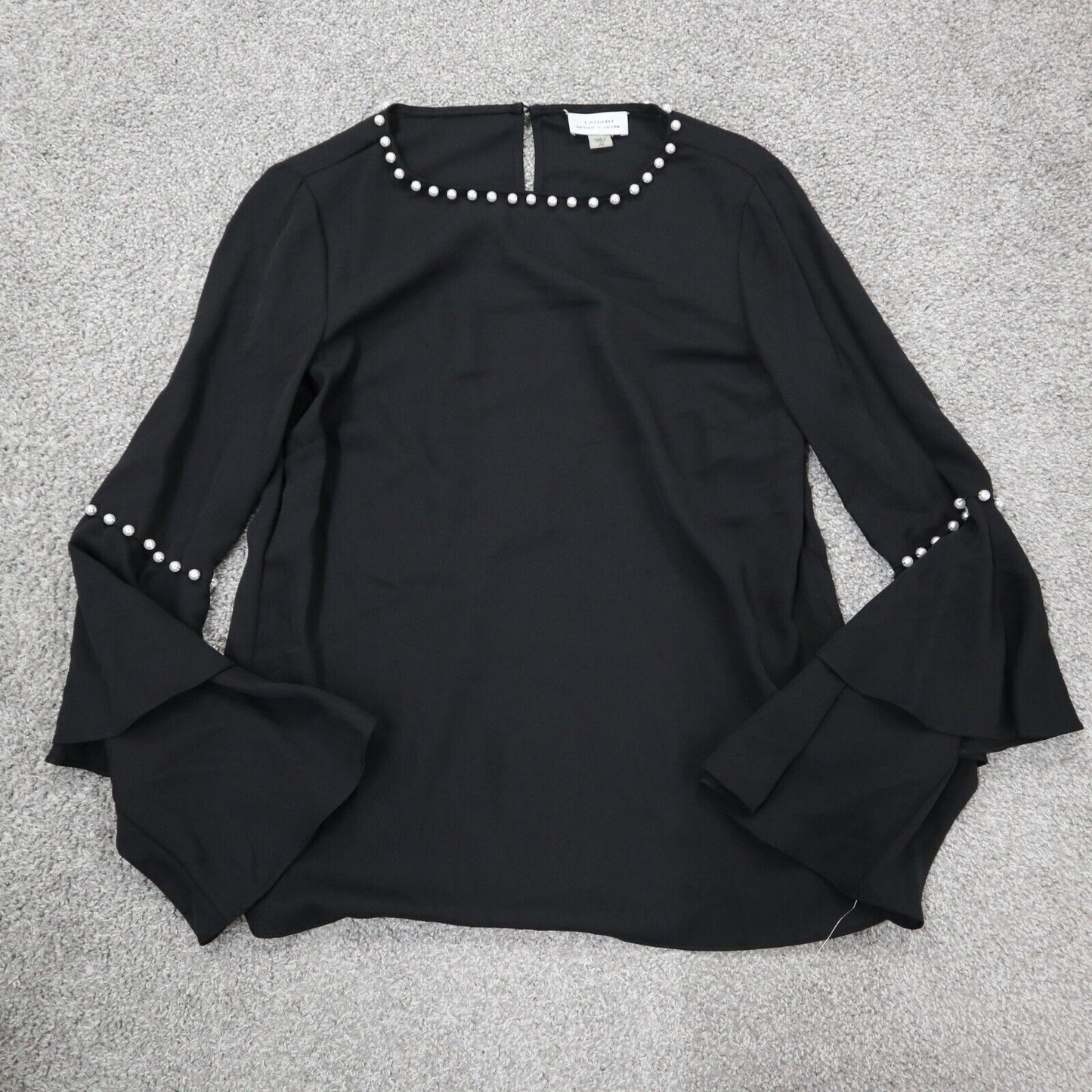 Tahari Womens Blouse Top Pullover Flared Sleeves Round Neck Black Size X Small