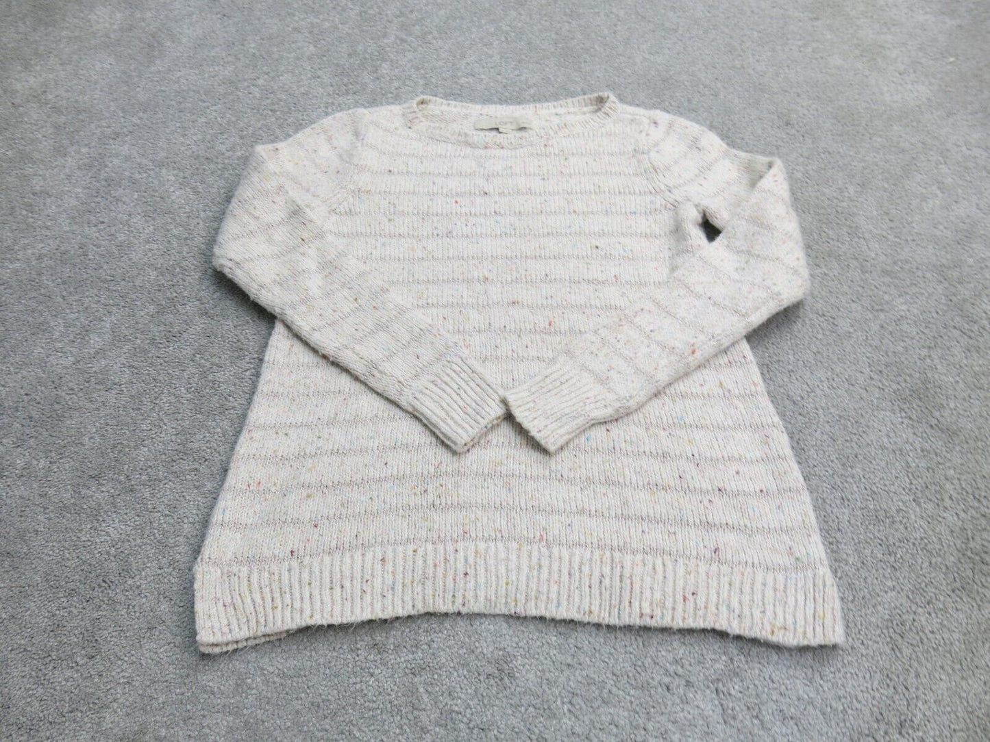 Ann Taylor Loft  Womens Sweater Knitted Round Neck Long Sleeve Beige SZ X Small