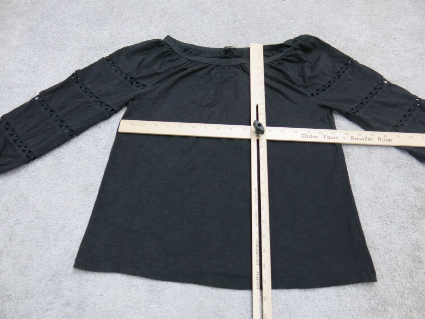 Talbots Womens Blouse Top 3/4 Sleeves Pleated Boat Neck Pullover Black Size P