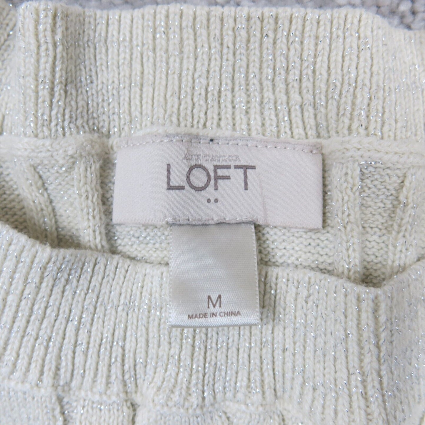 ANN Taylor Loft Womens Pullover Sweater Crew Neck Long Sleeves Ivory Size Medium