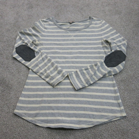 GAP Women Pullover Sweatshirt Round Neck Long Sleeve Striped Gray White SZ Small